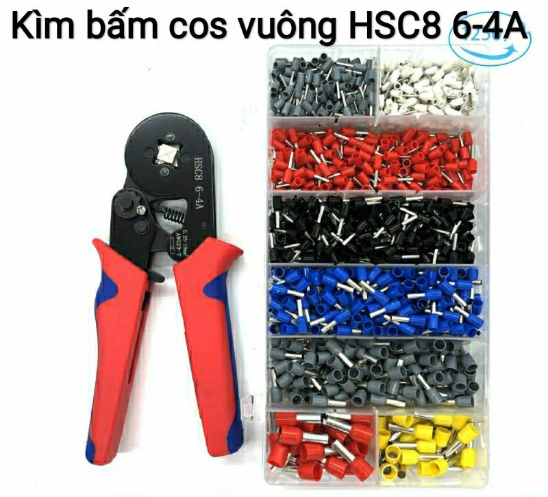 Kìm bấm cos vuông HSC8 6-4A tự điều chỉnh kèm 1200 đầu cos đủ loại cos ống tròn cos pin