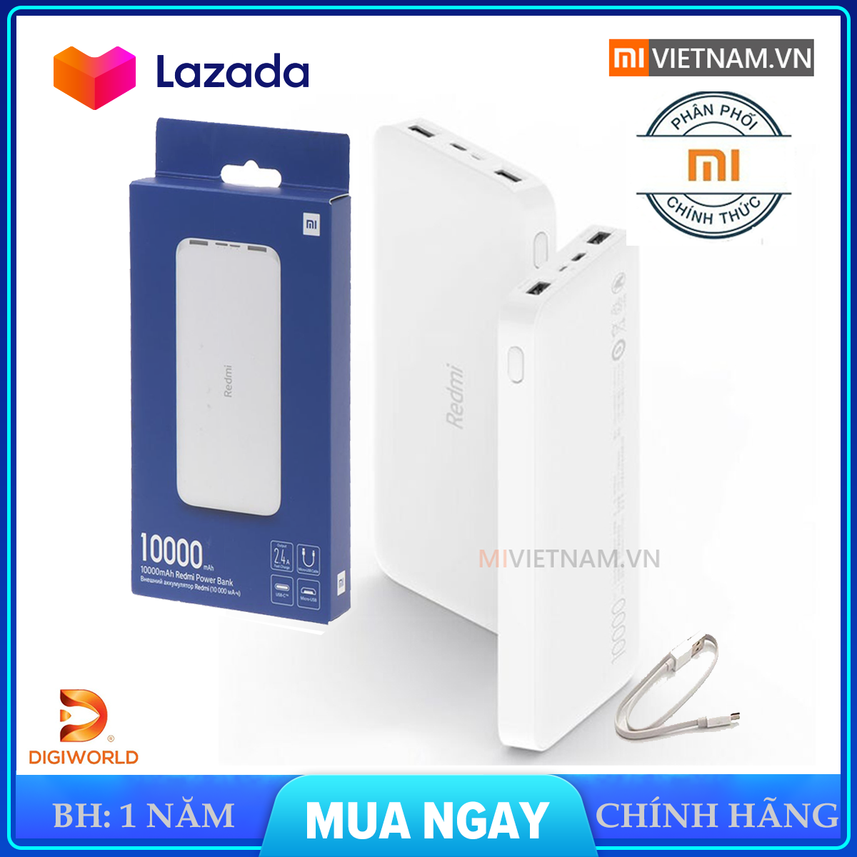 Sạc dự phòng Xiaomi Redmi 10000 mAh Chính hãng- Sạc nhanh Max 18W - Input: Micro USB & Type-C / Output: USB-A x2 siêu bền bỉ, an toàn