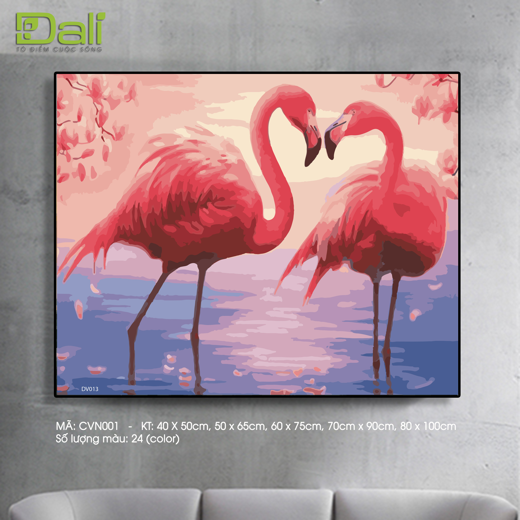 Tranh treo tường tự tô màu số hóa DALI Tranh Đôi Hạc Hạnh Phúc DV013