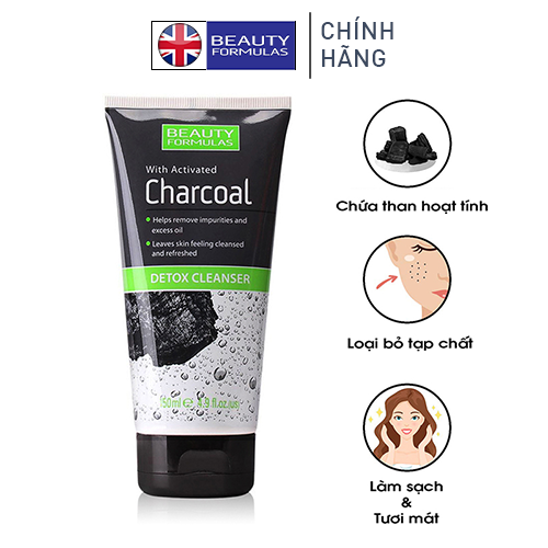 Sữa Rửa Mặt Than Hoạt Tính Giúp Tẩy Độc Tố Beauty Formulas 150ml - NK UK (Anh Quốc)