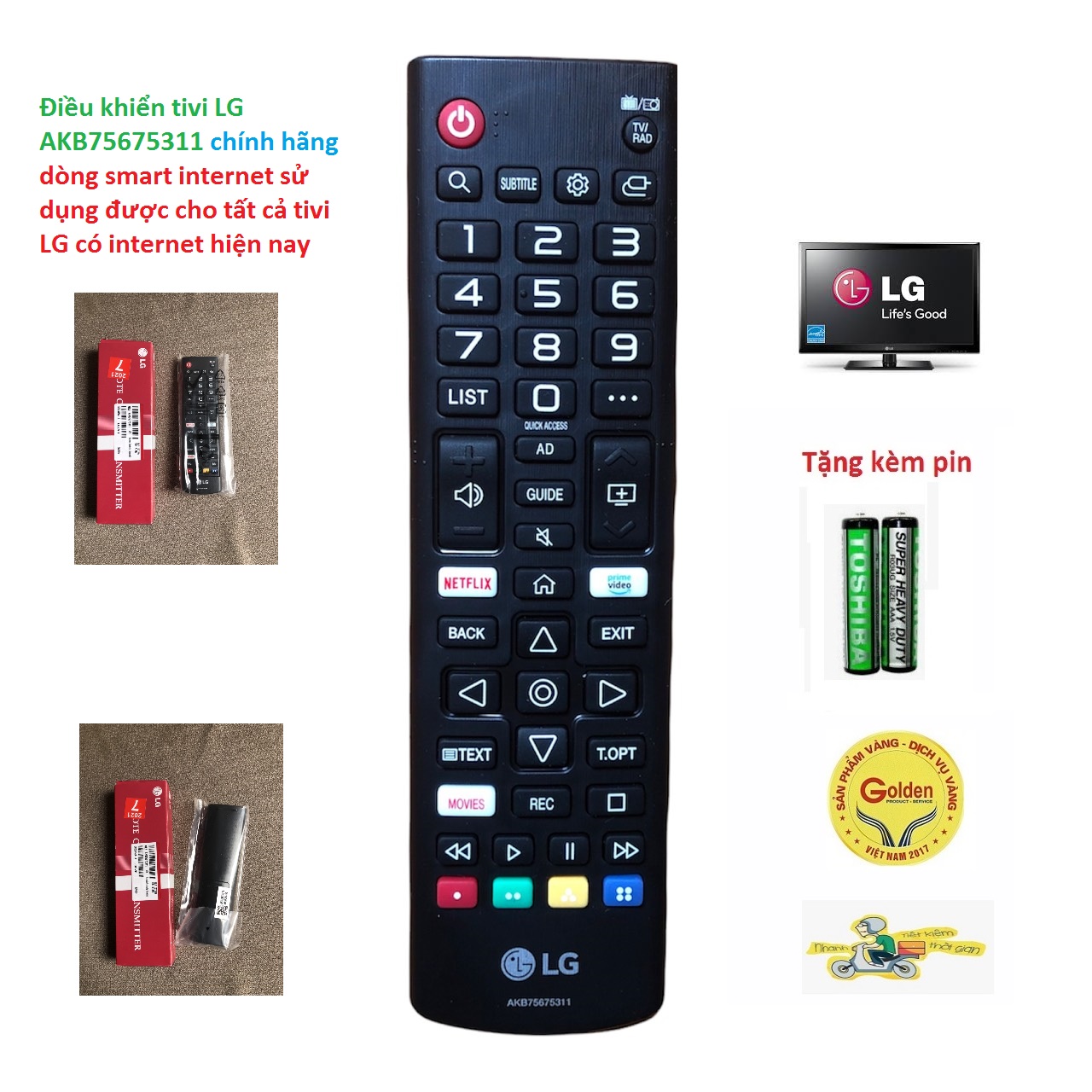 Điều khiển tivi LG AKB75675311 chính hãng full hộp box smart internet sử dụng được cho tất cả dòng tivi internet của LG hiện nay - tặng kèm pin - Remote tivi LG AKB75675311 dòng có internet loại chính hãng chất lượng cao