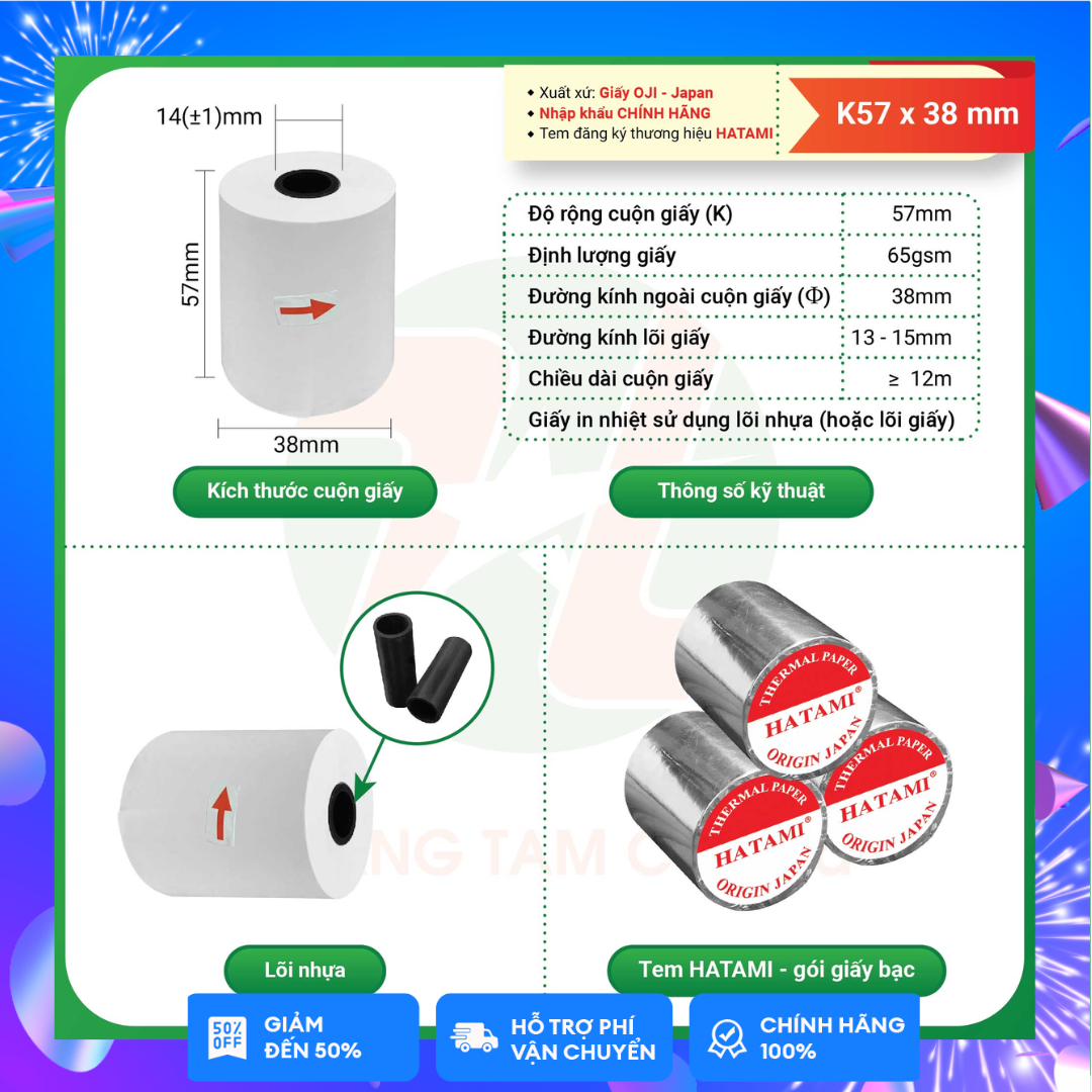 K80x65 Combo 50 cuộn Giấy in hoá đơn, giấy in bill