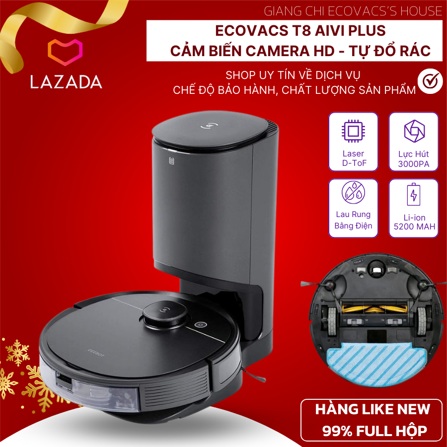 [Trả góp 0%] Robot hút bụi lau nhà Ecovacs T8 aivi plus  - Hàng trưng bày 99%  - T8 AIVI PLUS  -  Bảo hành 12 tháng uy tín tại Giang Chi Ecovacs's House