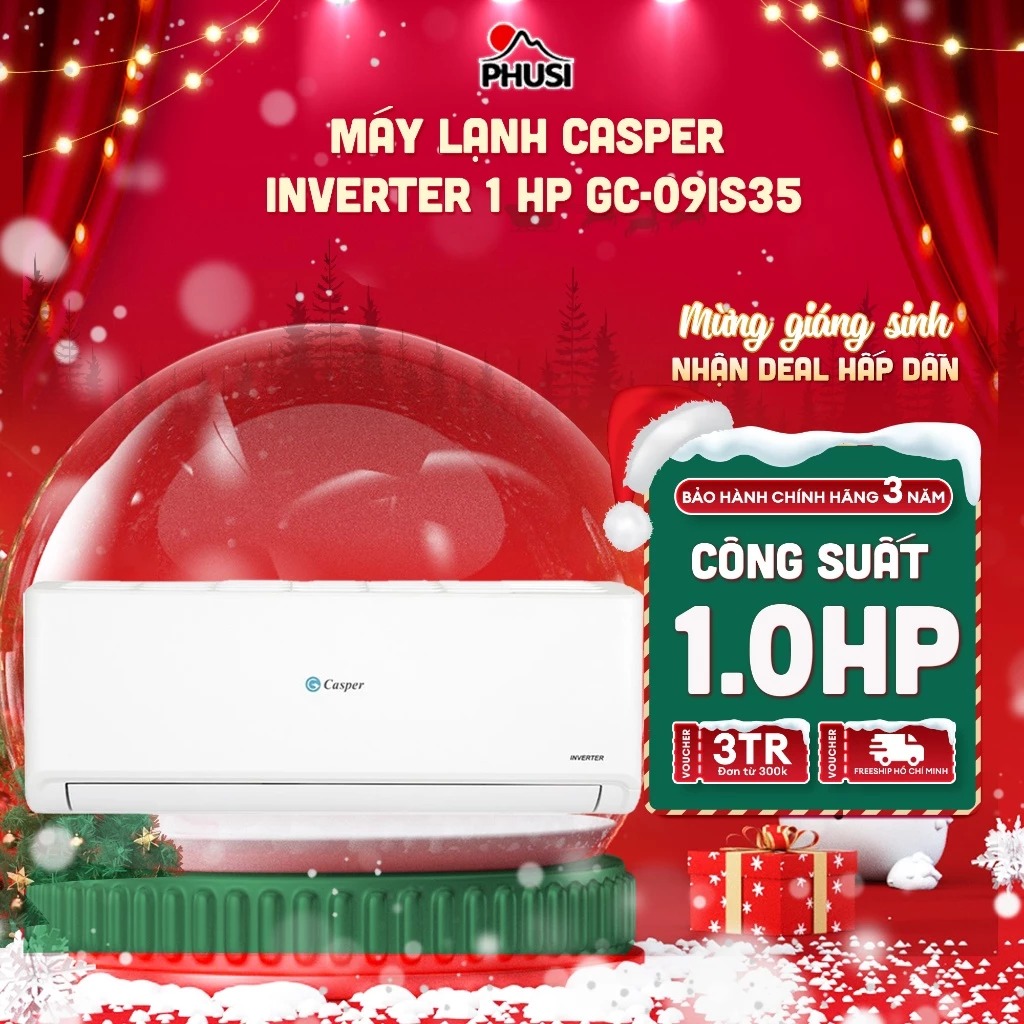 [Trả góp 0% - Lắp đặt có phí HCM] Máy Lạnh Casper Inverter 1 HP GC-09IS35 Công suất 9000BTU - Công nghệ giấc ngủ sâu, Bộ lọc khử mùi kháng khuẩn Anti-Formaldehyde - Bảo hành 3 năm