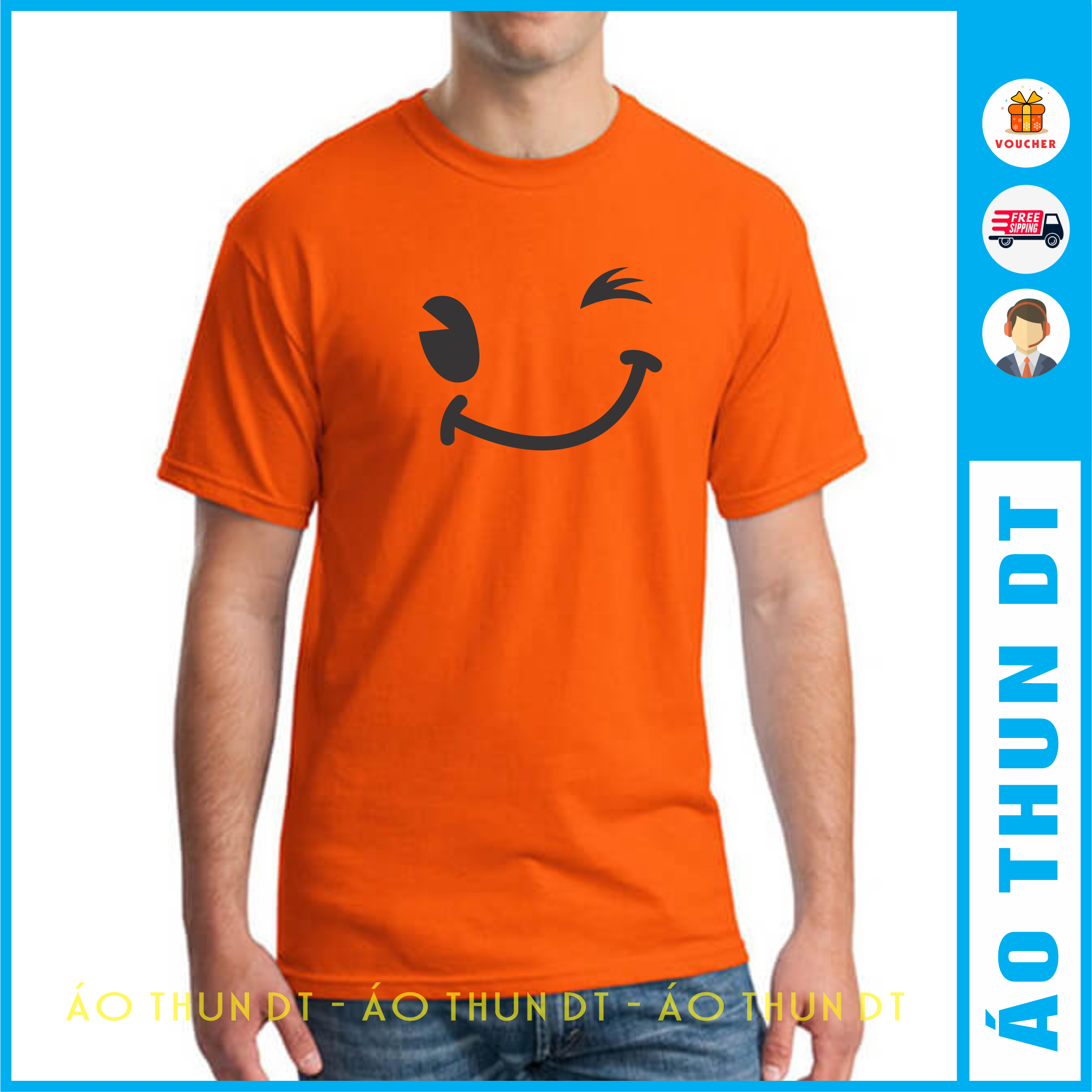 Áo thun màu cam in hình mặt cười vui