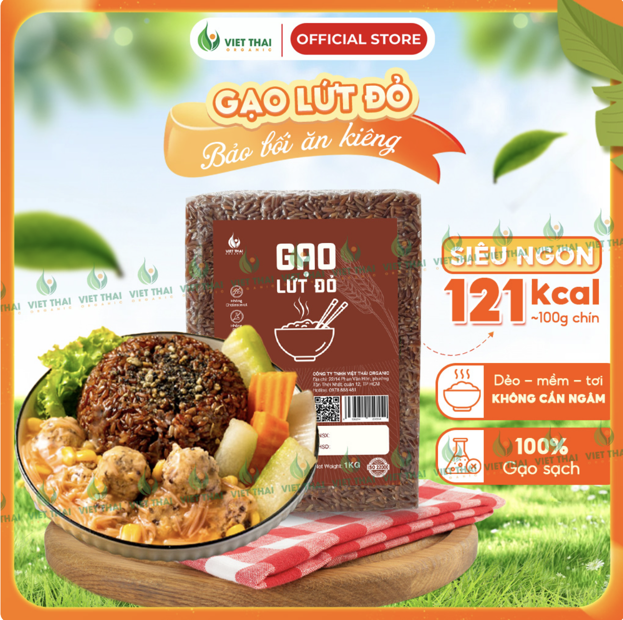 Gạo Lứt Đỏ Nguyên Chất Không Cần Ngâm Thơm Mềm Eatclean Việt Thái Organic
