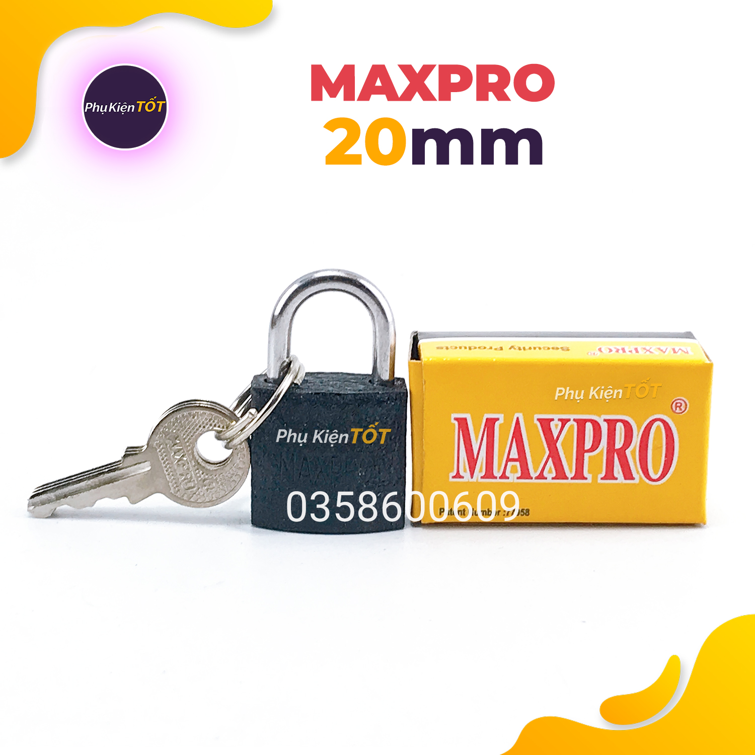 Ổ khóa 20mm maxpro đen top security products 19.9 x 20.5 x 10.8 mm với 3 chìa linh hoạt