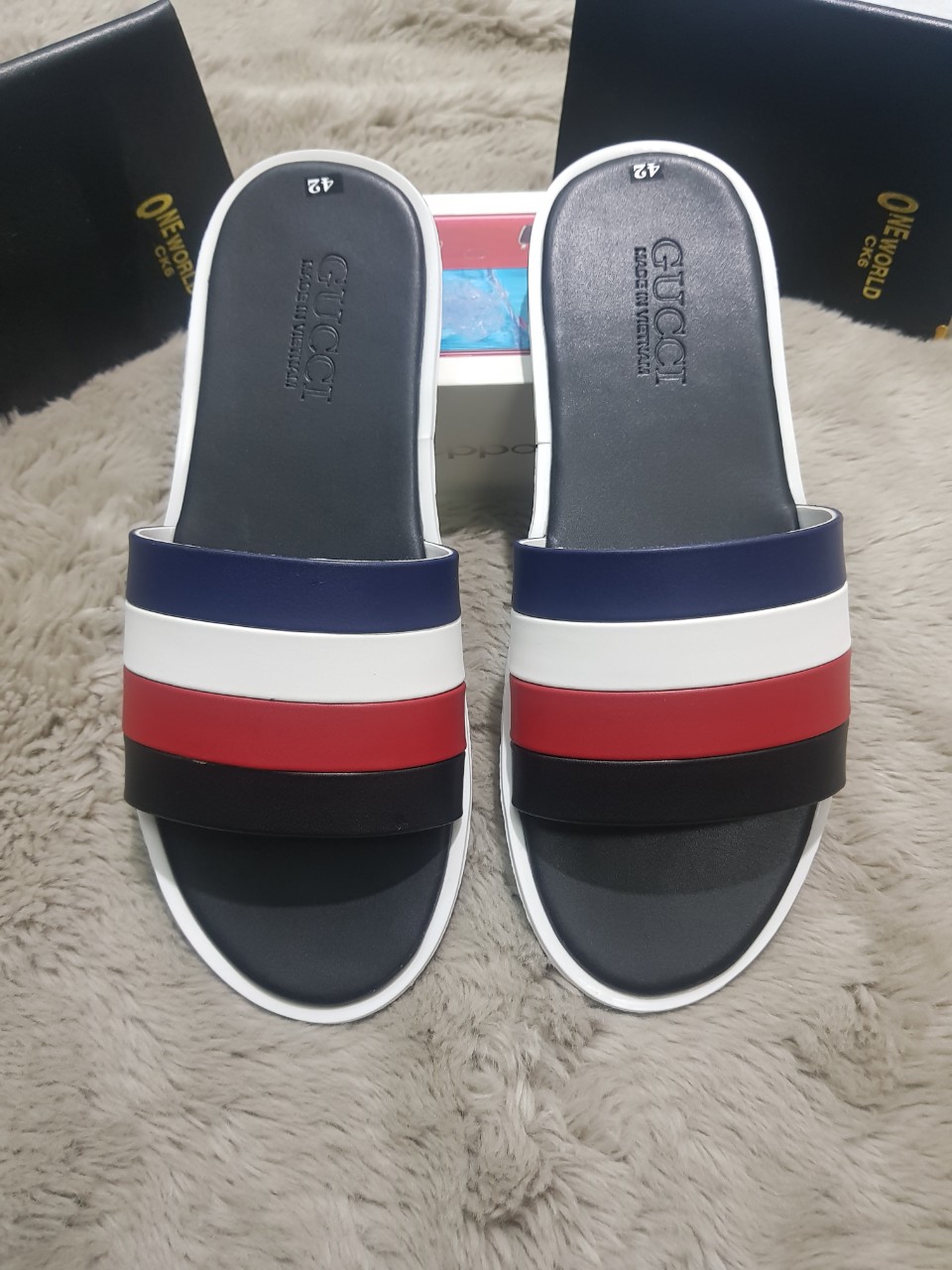 DÉP NAM THÁI LAN QUAI NGANG PHỐI MÀU CAO CẤP  ĐEN TRẮNG ĐỎ XANH