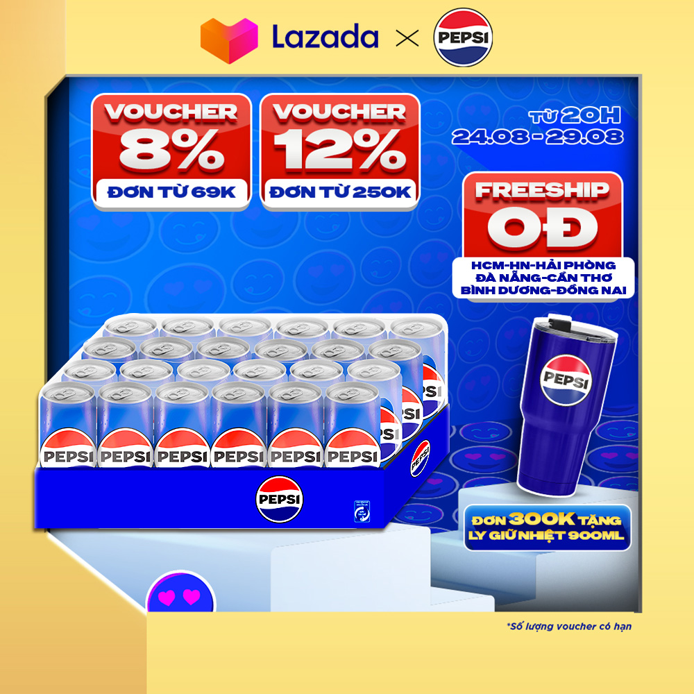 Thùng 24 lon nước ngọt có gaz pepsi