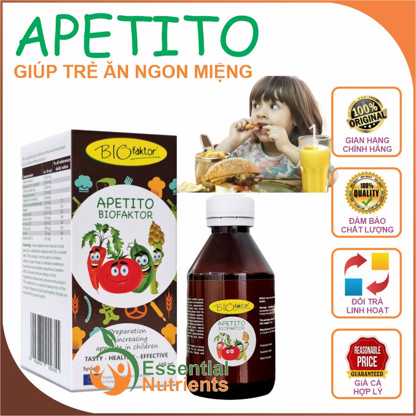APETITO Giúp trẻ ăn ngon miệng, phối hợp cân bằng giữa dược thảo thiên nhiên và multivitamin, kích thích tiêu hóa, giúp trẻ tăng cân, tăng chiều cao - Essential Nutrients.