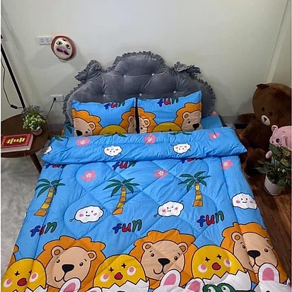 Bộ chăn Phao Kèm Ga Và Vỏ Gối Chất Cotton Poly Mẫu DỪA XANH