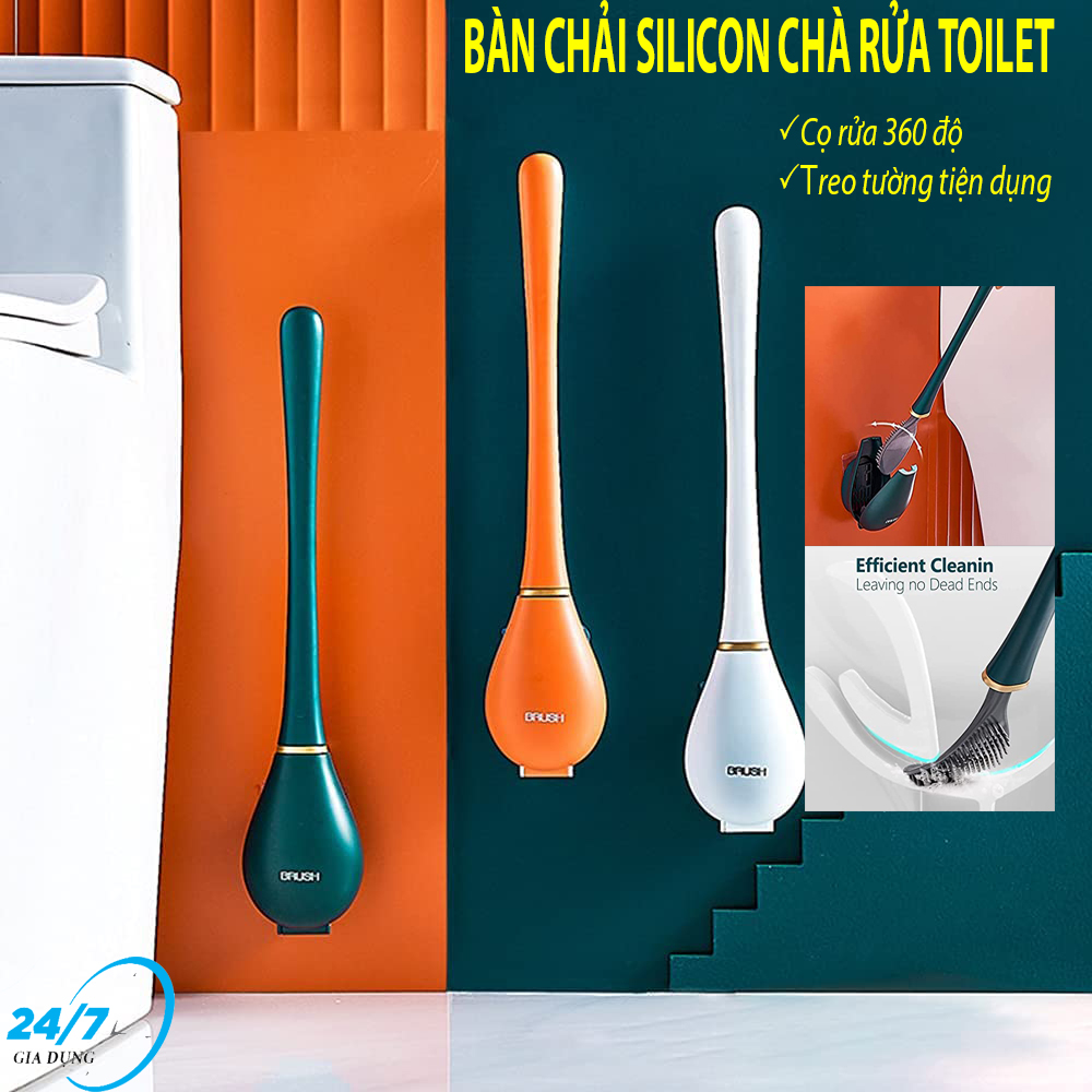 [Mẫu 2021] Chổi cọ nhà vệ sinh, cọ nhà tắm, bàn chải cọ toilet thiết kế tiện dụng, đầu bàn chải mềm, uốn cong dễ dàng làm sạch 360 độ, bàn chải Silicon chà rửa toilet kèm hộp đựng gắn tường, cọ bồn cầu cao cấp-Giadungbv247