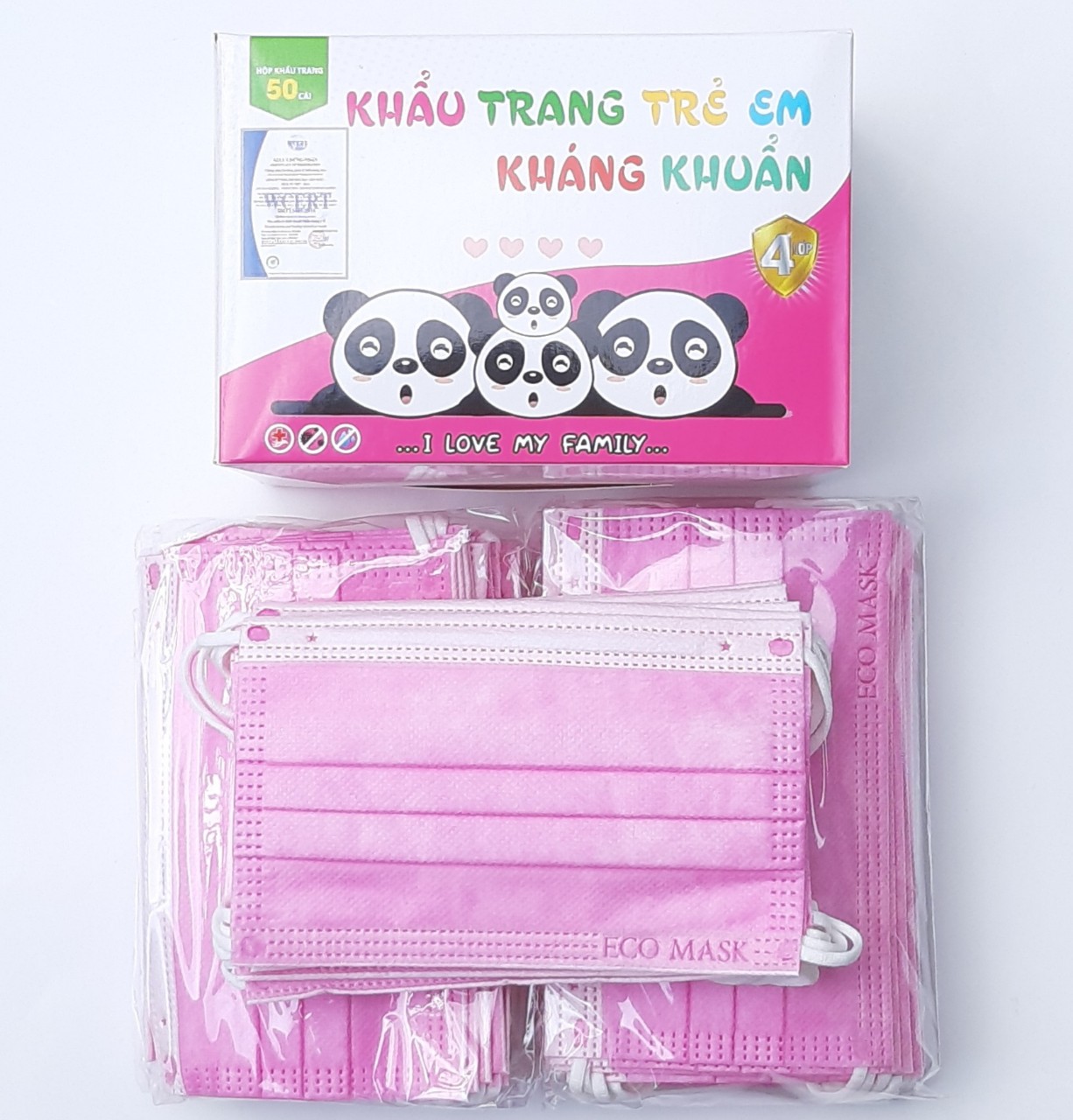 [Trẻ Em Màu Hồng] 50 Cái khẩu trang y tế trẻ em ECO Mask ngăn ngừa vi khuẩn bụi bẩm (50 cái hộp)