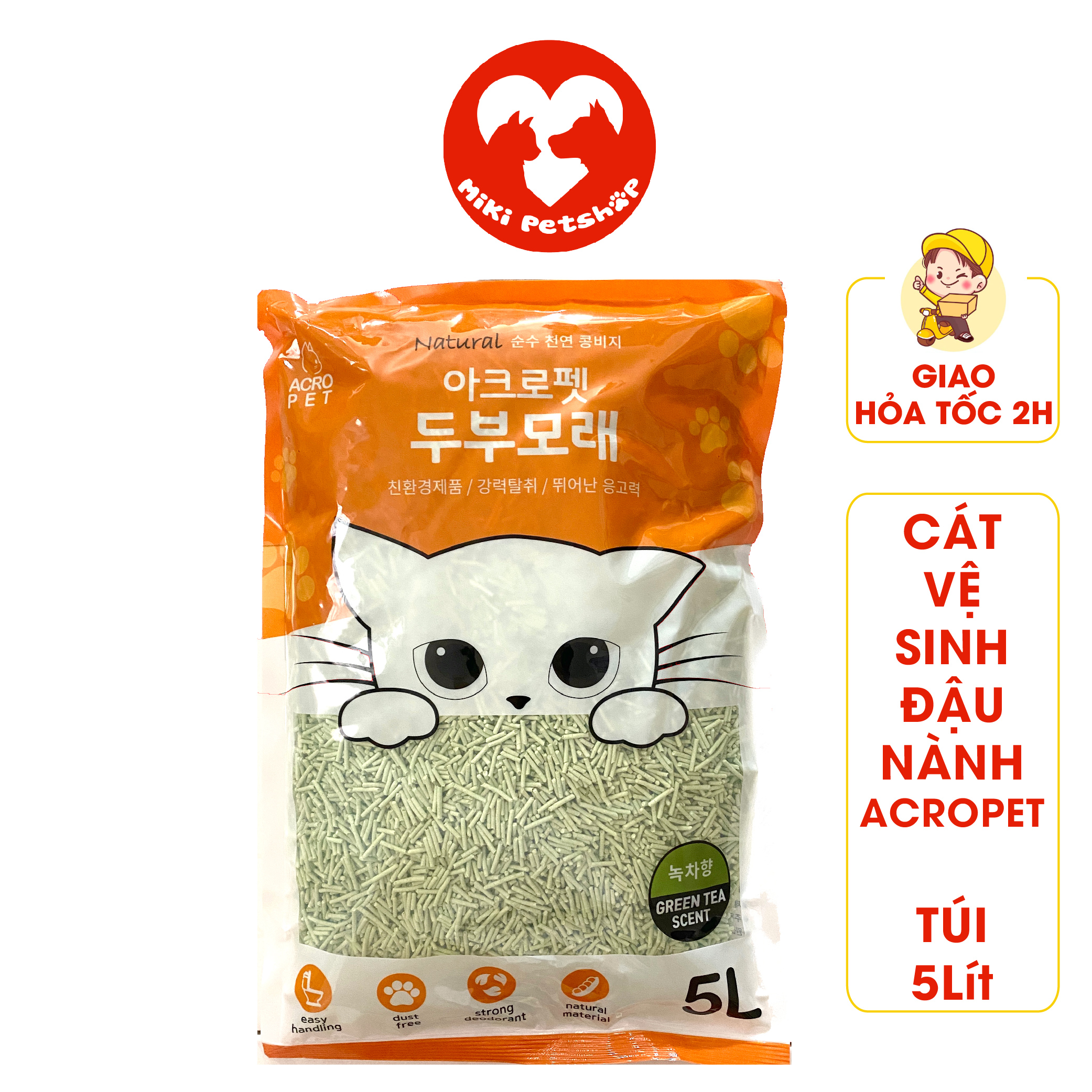 Cát vệ sinh mèo cát đậu nành acropet túi 5 lít - miki petshop