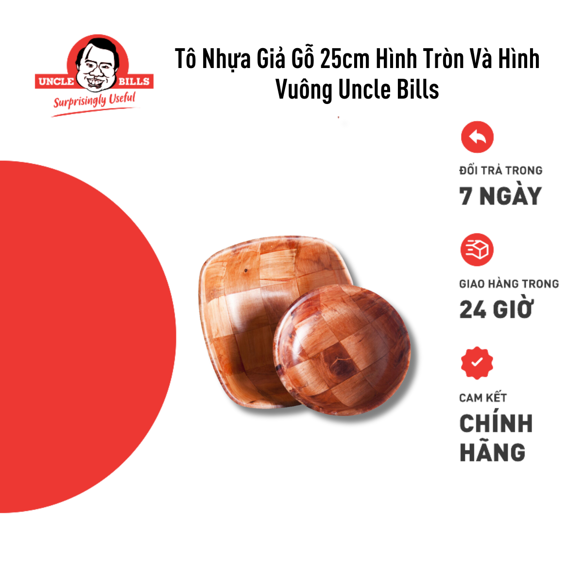 Tô nhựa giả gỗ 25cm hình tròn và hình vuông uncle bills kt0063 - hàng nhập khẩu