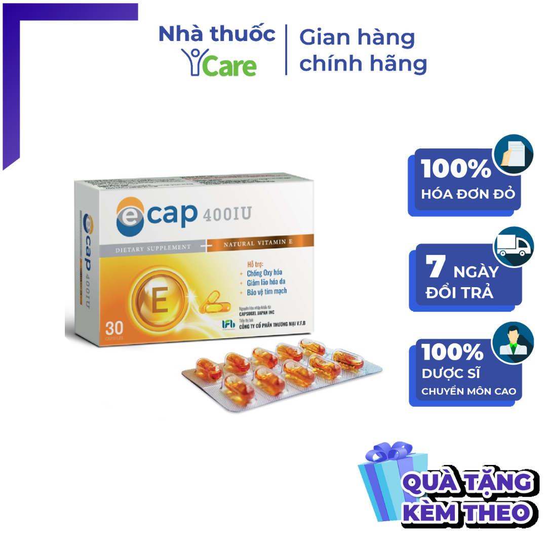 [QUÀ TẶNG] Ecap 400IU -  Hộp 30 viên - Bổ sung vitam E tự nhiên công nghệ Nhật Bản