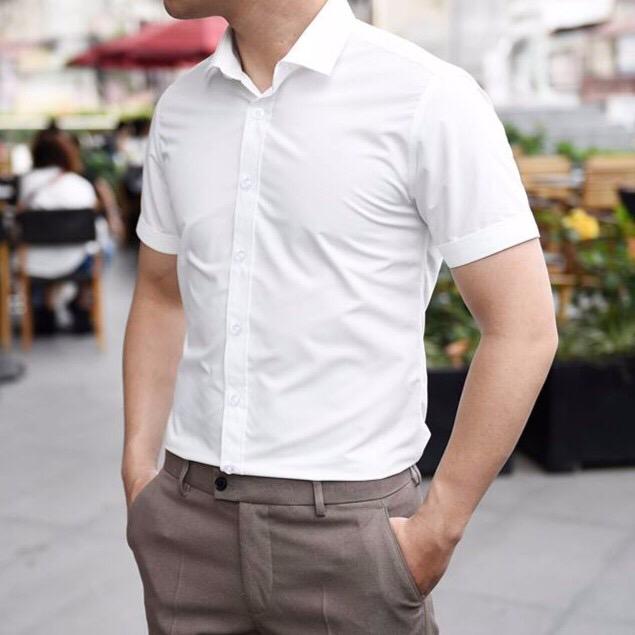 Áo sơ mi nam Cộc Tay Trắng dáng body Hàn Quốc không nhăn, so mi nam loại đẹp
