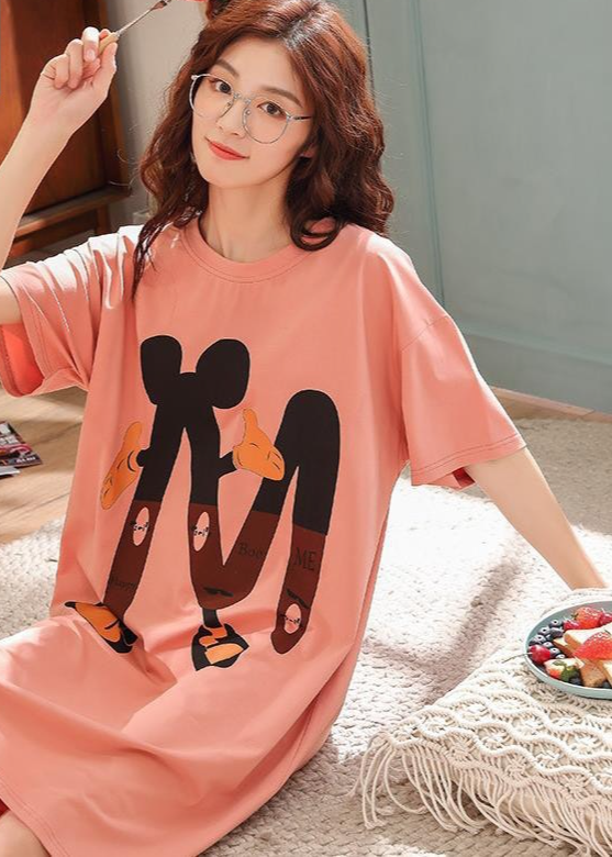 Đầm suông nữ chất cotton mềm mát tay lỡ form rộng basic hình in tới 70kg ttds0224