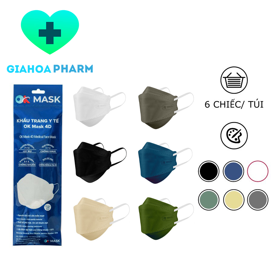 Khẩu trang y tế 4D Ok Mask (Thiết kế KF94) - Gói 6 cái
