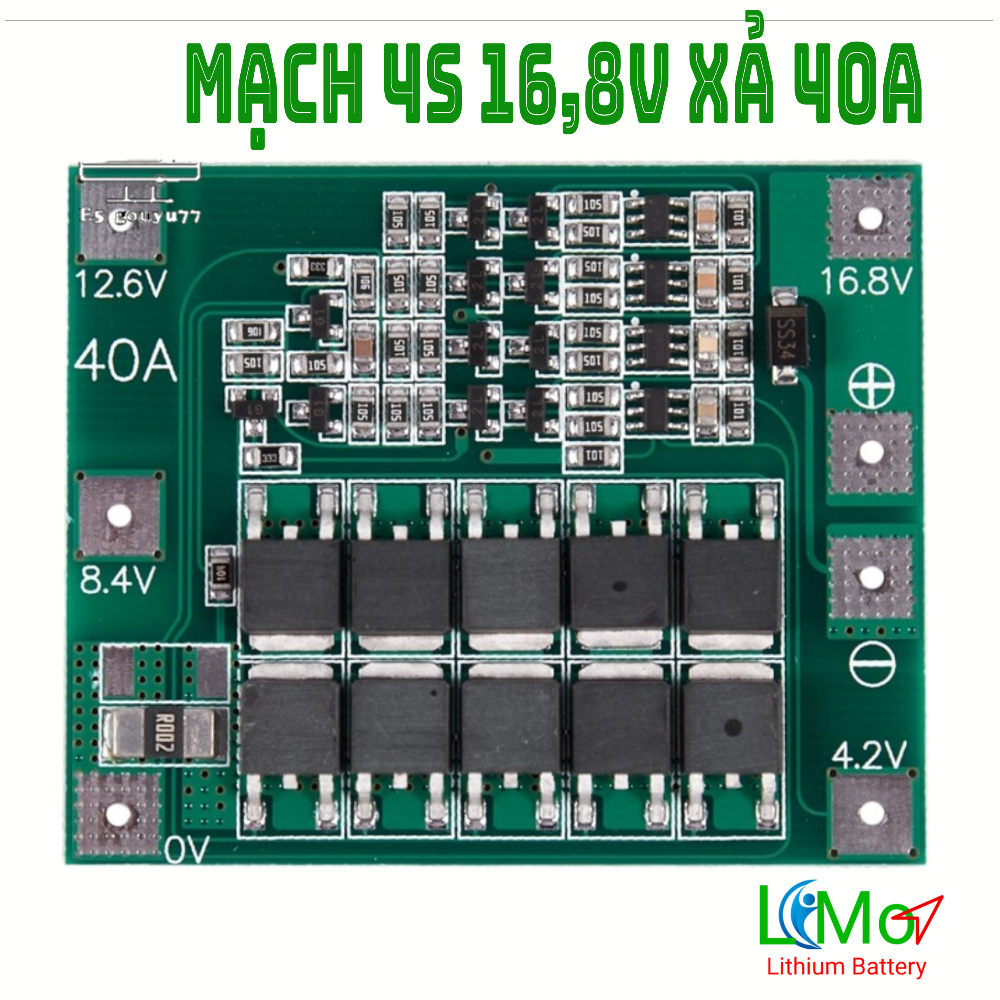 Mạch 4s 16,8V 40A. Mạch bảo vệ pin sắt Lithium ion 4S xả liên tục 40A. Chuyên dùng để đóng khối pin 4S 16,8V - Limo