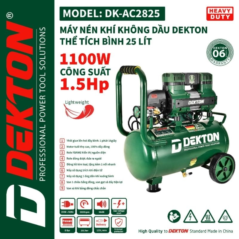 Máy nén khí không dầu dekton dk-ac2825 1.5hp 1100w