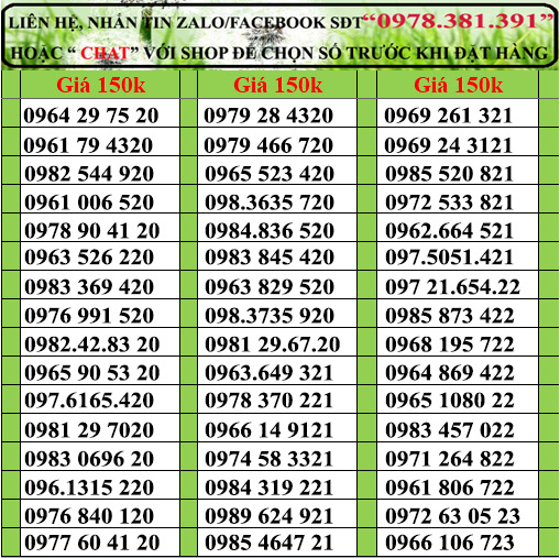 sim số đẹp viettel trả trước đồng giá 150k, Sim chưa kích hoạt. Quý khách vui lòng đăng ký chính chủ và kích hoạt sim theo hướng dẫn của nhà bán hàng