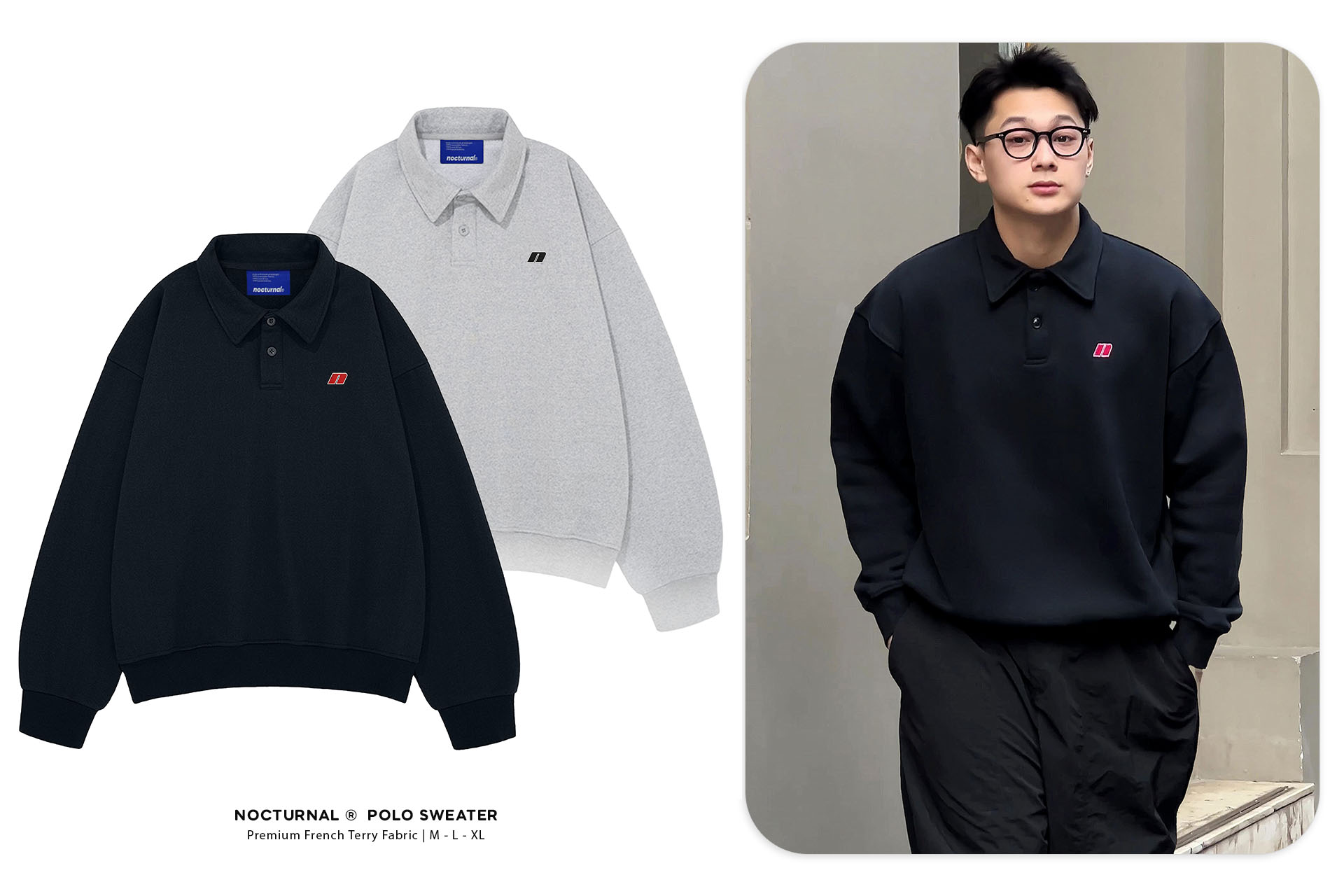 Áo Polo Sweater NOCTURNAL Nỉ Chân Cua Cotton 100% Unisex Nam Nữ Local Brand