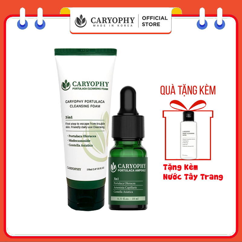 Sữa rửa mặt cho da hỗn hợp da nhạy cảm mụn khô ngừa mụn kết hợp serum giảm mụn thâm Caryophy Hàn Quốc
