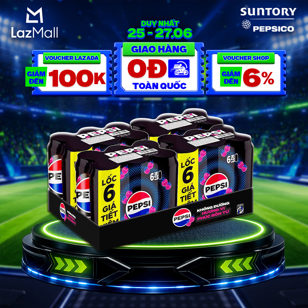 [SALE 15.6] Thùng 24 Lon Nước Ngọt Giải Khát Có Gaz Pepsi Phúc Bồn Tử Không Calo, Không Đường (320ml/lon)