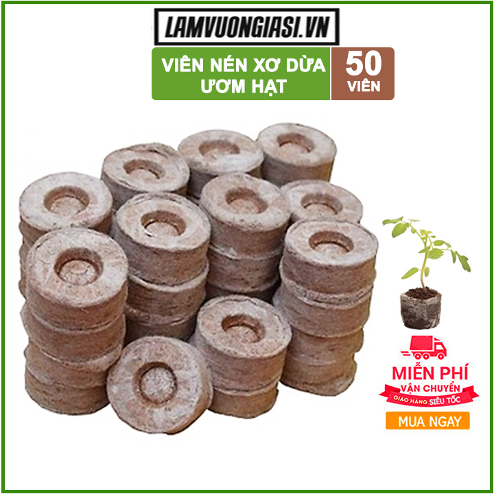 Bộ 50 Viên nén xơ dừa trồng cây ươm hạt ươm cây giống trồng dâu tây