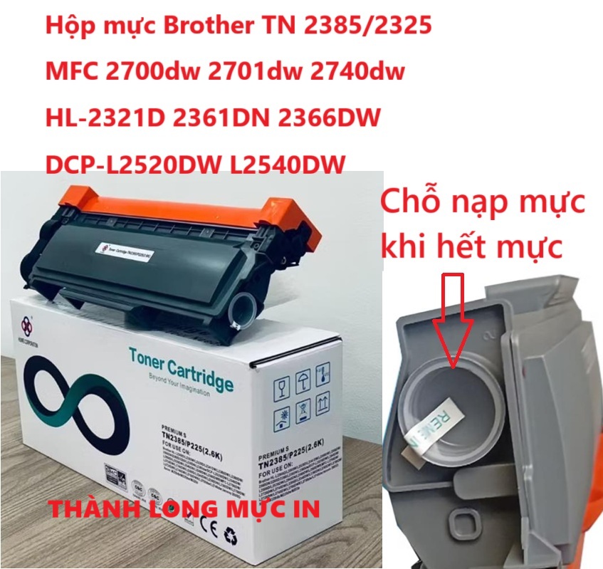 Hộp mực TN 2385/2325 Mực in Brother HL L2300D L2305W L2320D L2340DW L2360DW 2321d 2361dn 2366dw L2380DW DCP-L2520DW L2540DW MFC-L2680W L2700DW L2705DW L2707DW L2720DW L2740DW CÓ LỔ ĐỔ MỰC