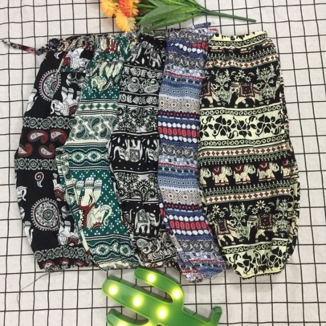 Quần NGỐ lanh bo gấu họa tiết thổ cẩm,  quần lanh alibaba nhiều màu mát mẻ mùa hè - giao họa tiết ngẫu nhiên