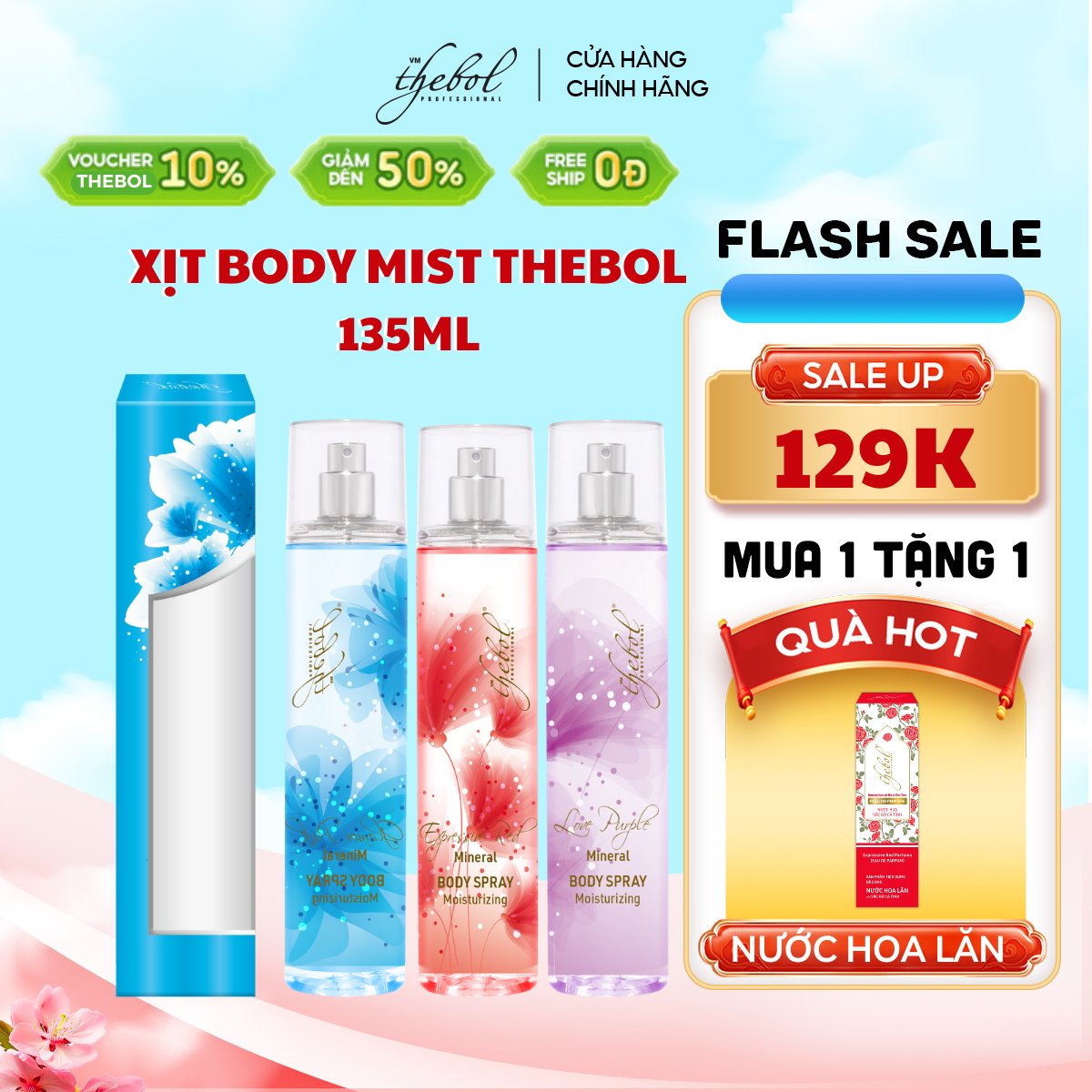 Xịt thơm toàn thân body mist Thebol tinh dầu nước hoa thơm thơm lâu 135ml