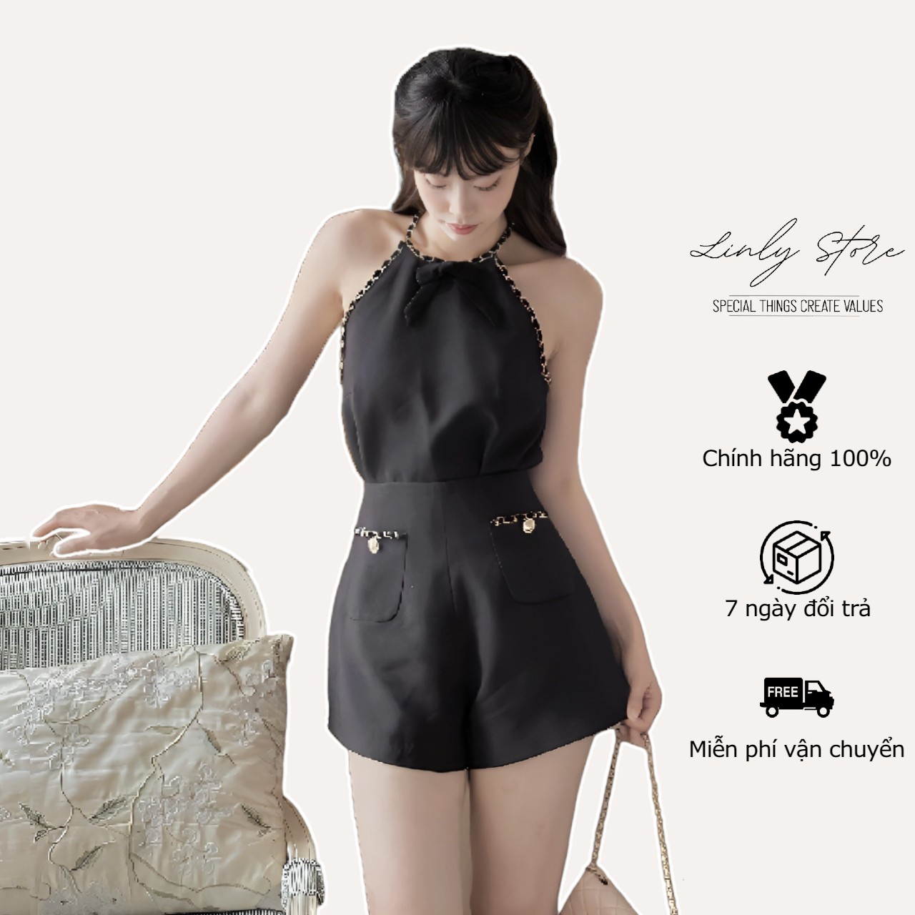 Set áo yếm phối cổ, quần short nữ Linly Store