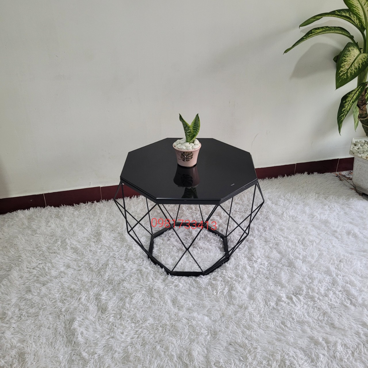 Bàn trà kim cương Bàn sofa hình kim cương Bàn trà kính cường lực khung sơn tĩnh điện