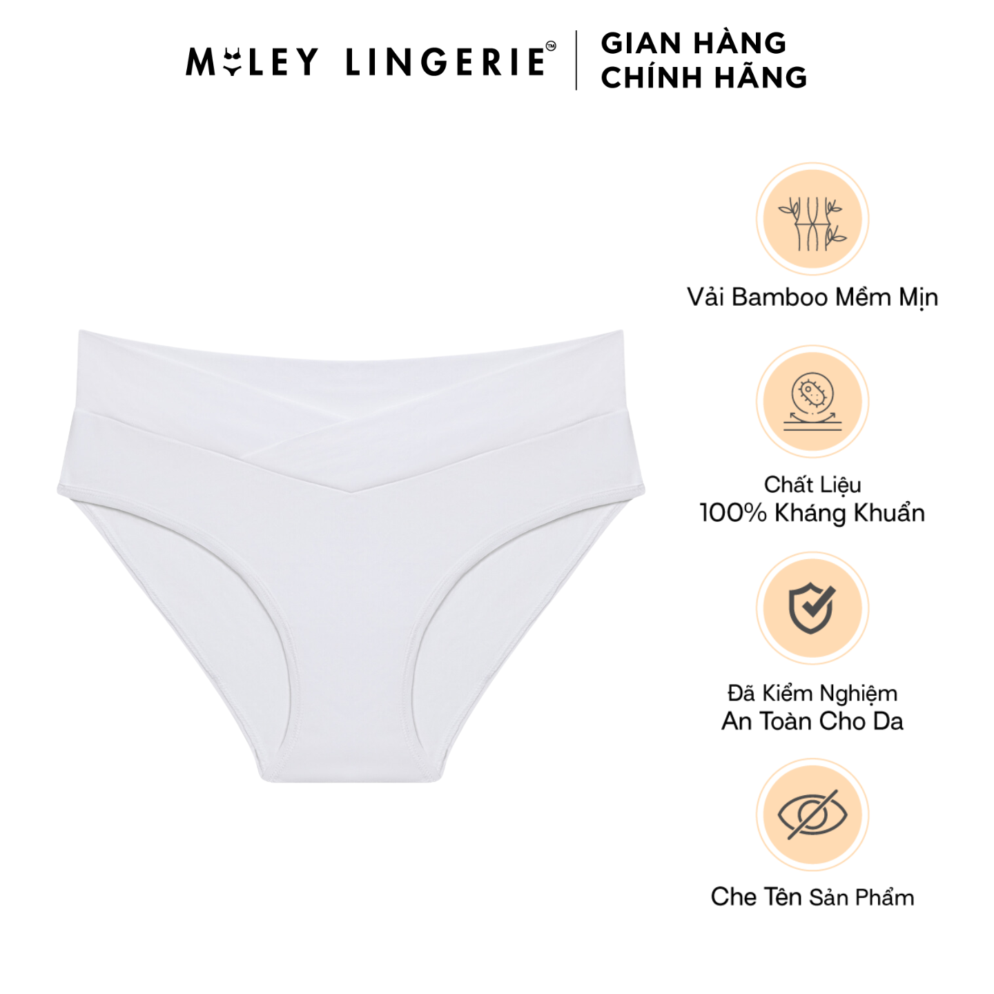 Quần Lót Cạp Chéo Vải Sợi Tre Thiên Nhiên Bamboo Comfort Kháng Khuẩn Tốt Màu Trắng Miley Lingerie