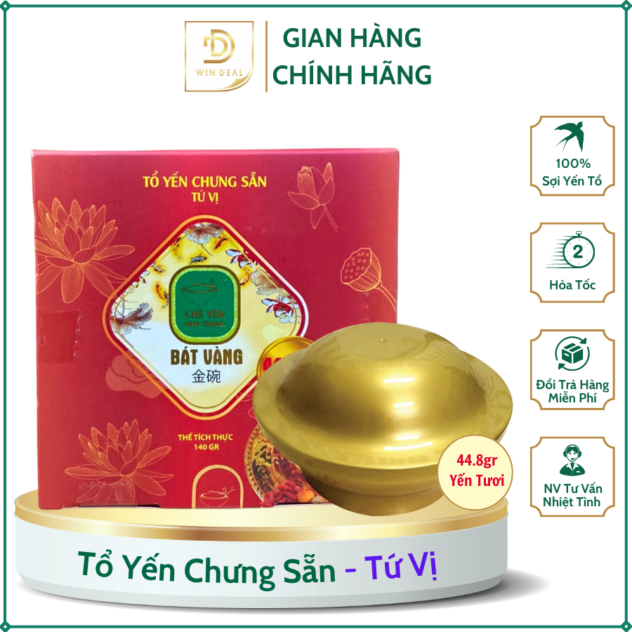 Tổ Yến Chưng Sẵn (44.8g Yến Tươi) BÁT VÀNG Tứ vị 140g. WinDeal Store. - Thương hiệu Chè Yến Nha Trang Giá 108,000 Đồng*Miễn phí vận chuyển