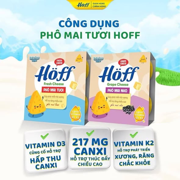 Phô mai tươi Hoff vị trái cây cho bé (4 hộp x 55g)