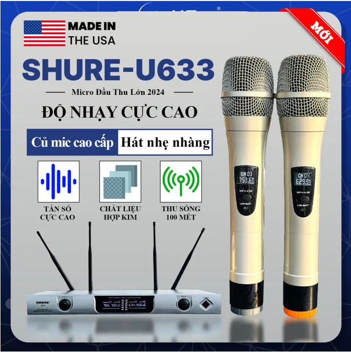 Micro Đầu Thu Lớn SHURE U633 Micro Không Dây Karaoke Chống Hú Siêu Khủng Bắt Sóng Xa 100M Chuyên Dùng Cho Karaoke Hội Nghị Sân Khẩu Chuyên Nghiệp.