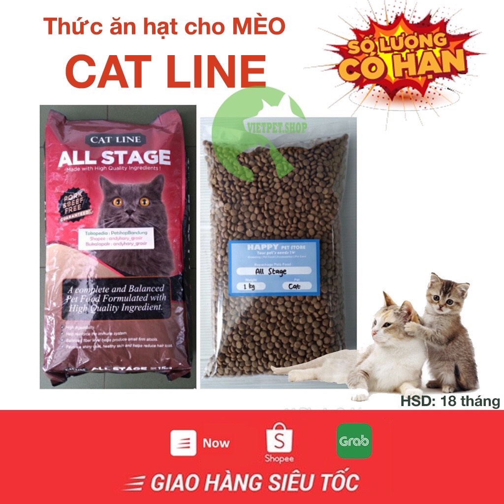 Thức ăn cho mèo Cat line 4 túi zip 1kg thức ăn mèo con, nhập khẩu HQ date 11/2022