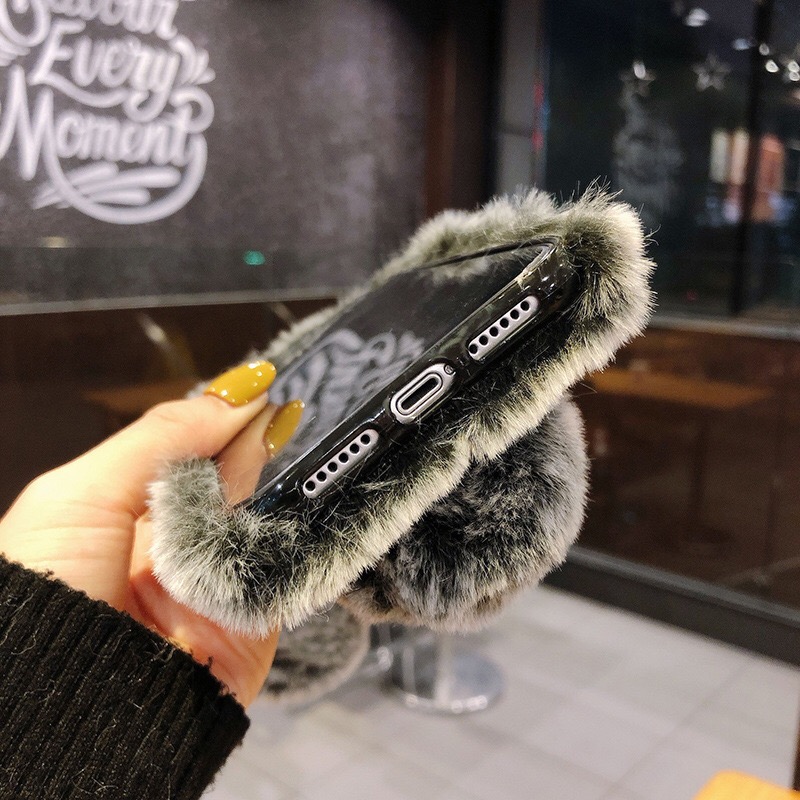 [HCM]Ốp Lưng Điện Thoại Bằng Lông Thú Hình Tai Thỏ Sang Trọng Thể Hiện Sự Đẳng Cấp Có Quai Đeo
