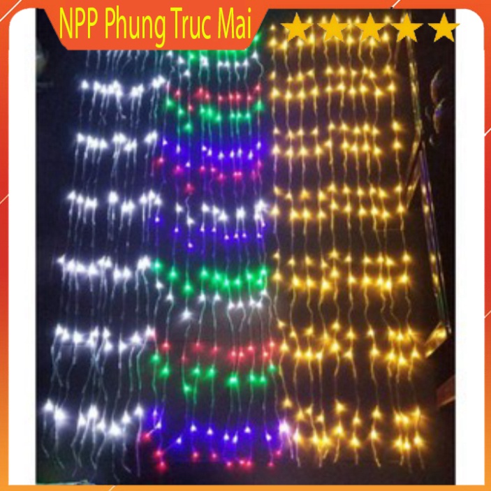 Bộ đèn led thả rèm mưa rơi/ thác nước - đèn nháy thả mành 10 sợi 2m tết 2023