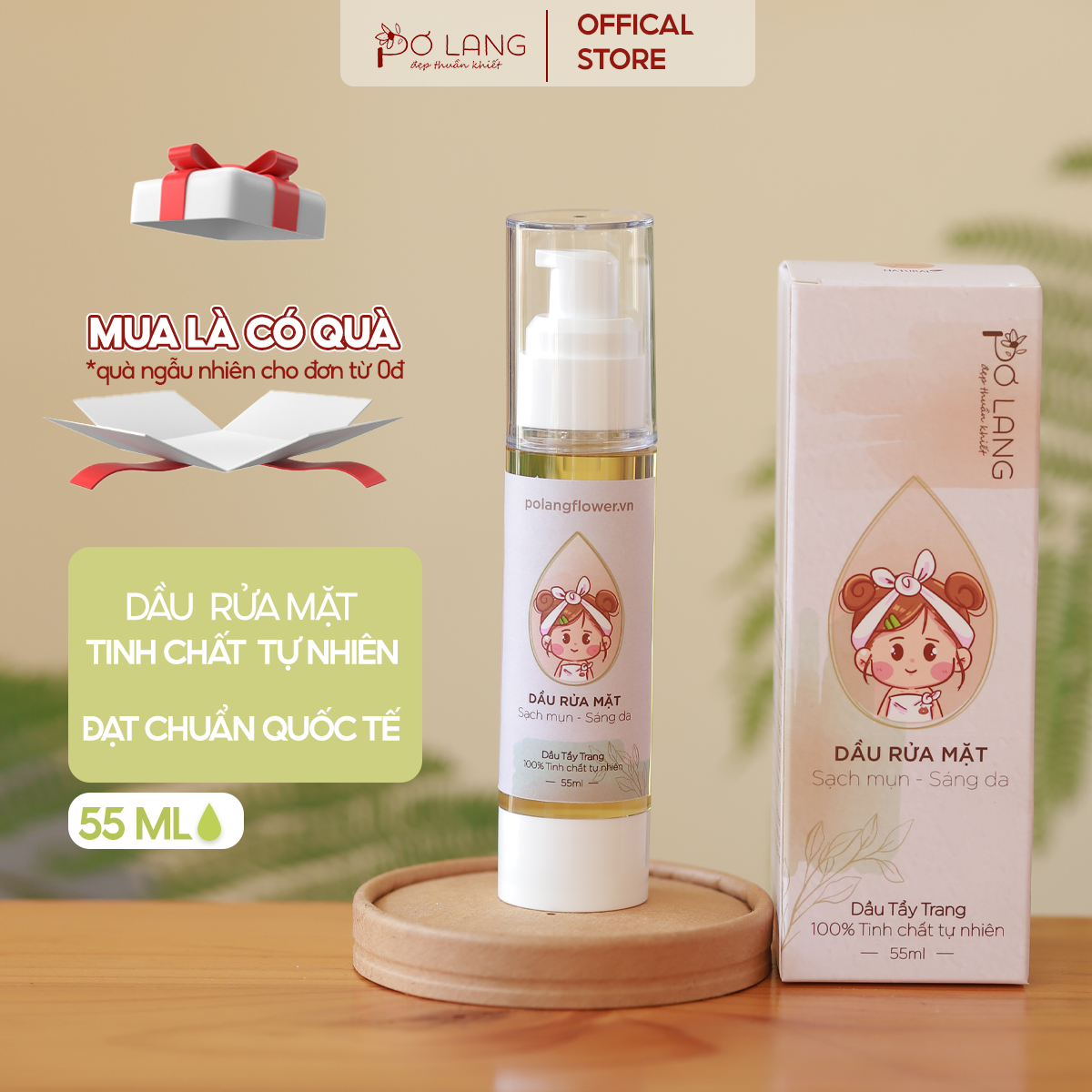 Dầu rửa mặt làm sạch sâu Pơ Lang chai 55ml, 100% thiên nhiên