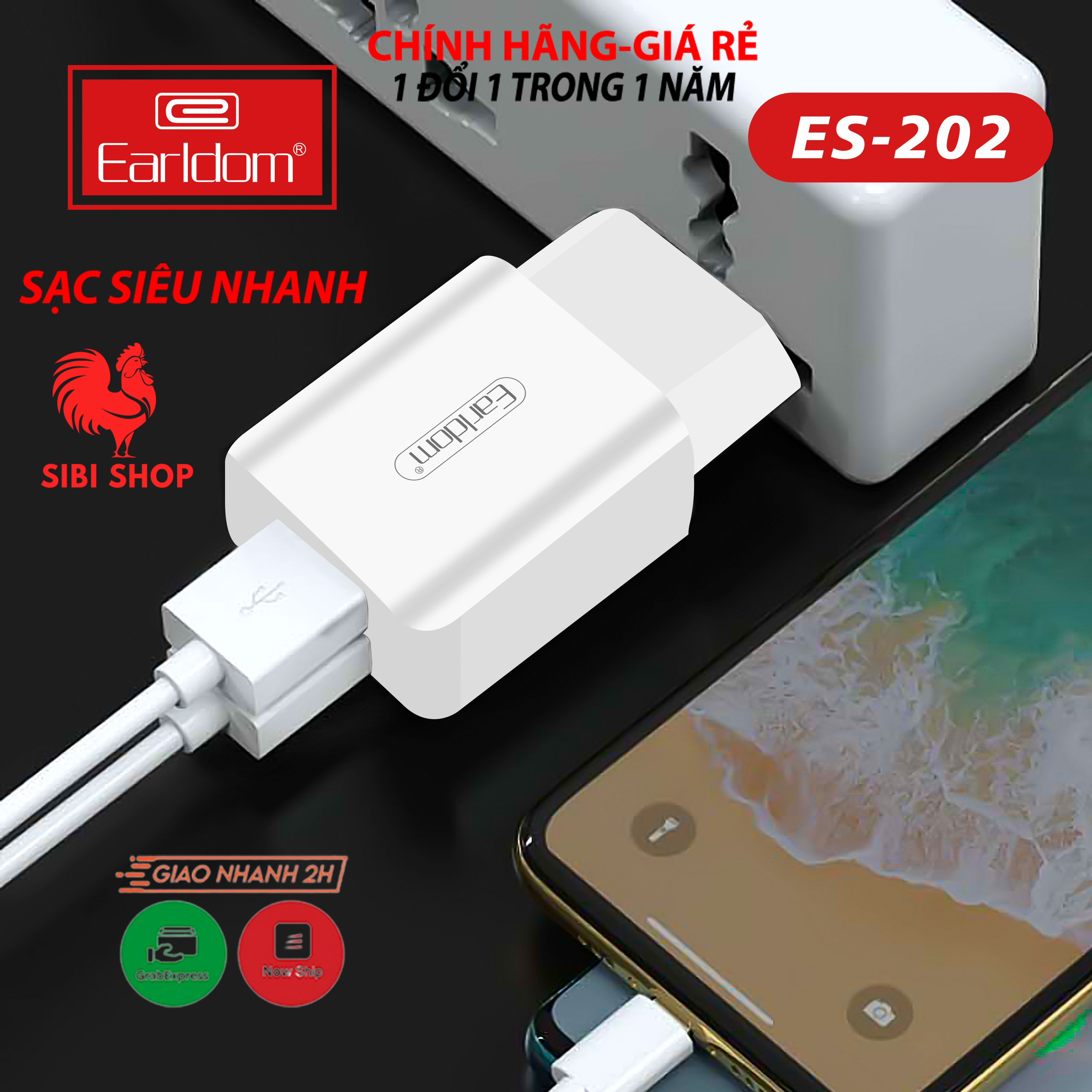 Củ sạc nhanh cho Iphone/Samsung/Type C Earldom ES-202 ( 2.4A) (BH 12 Tháng)
