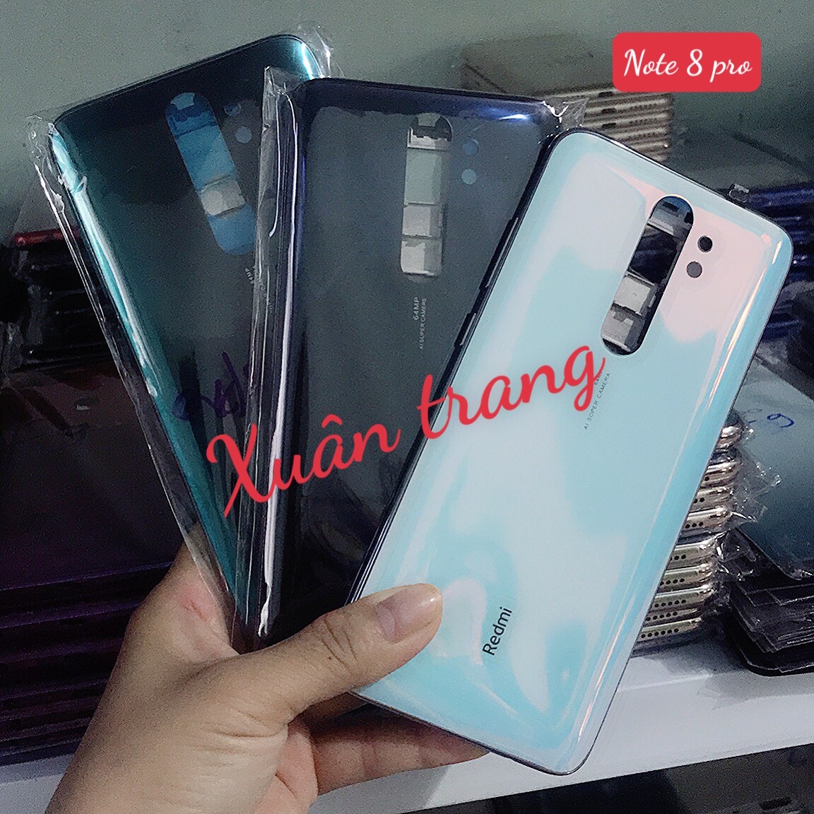 Bộ vỏ Xiaomi Redmi Note 8 Pro zin có cụm kính camera,nút bấm - loại máy có 1 khe sim