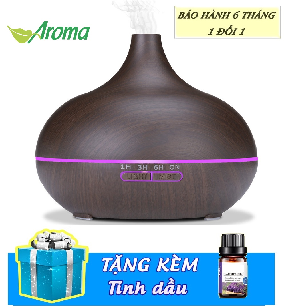 ( Tặng tinh dầu) Máy khuếch tán tinh dầu, máy xông tinh dầu siêu âm cao cấp hình giọt nước dung tích 500ml thay thế đèn xông tinh dầu ( AROMA)