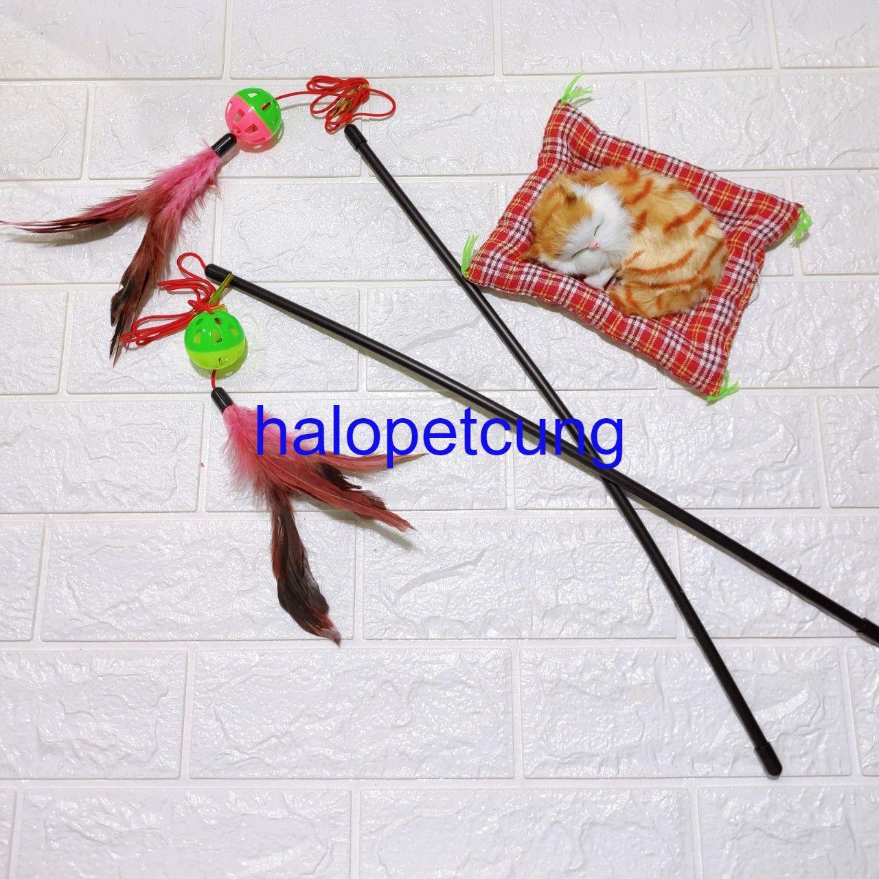 Cần câu mèo lông vũ có chuông, đồ chơi cần câu cho mèo