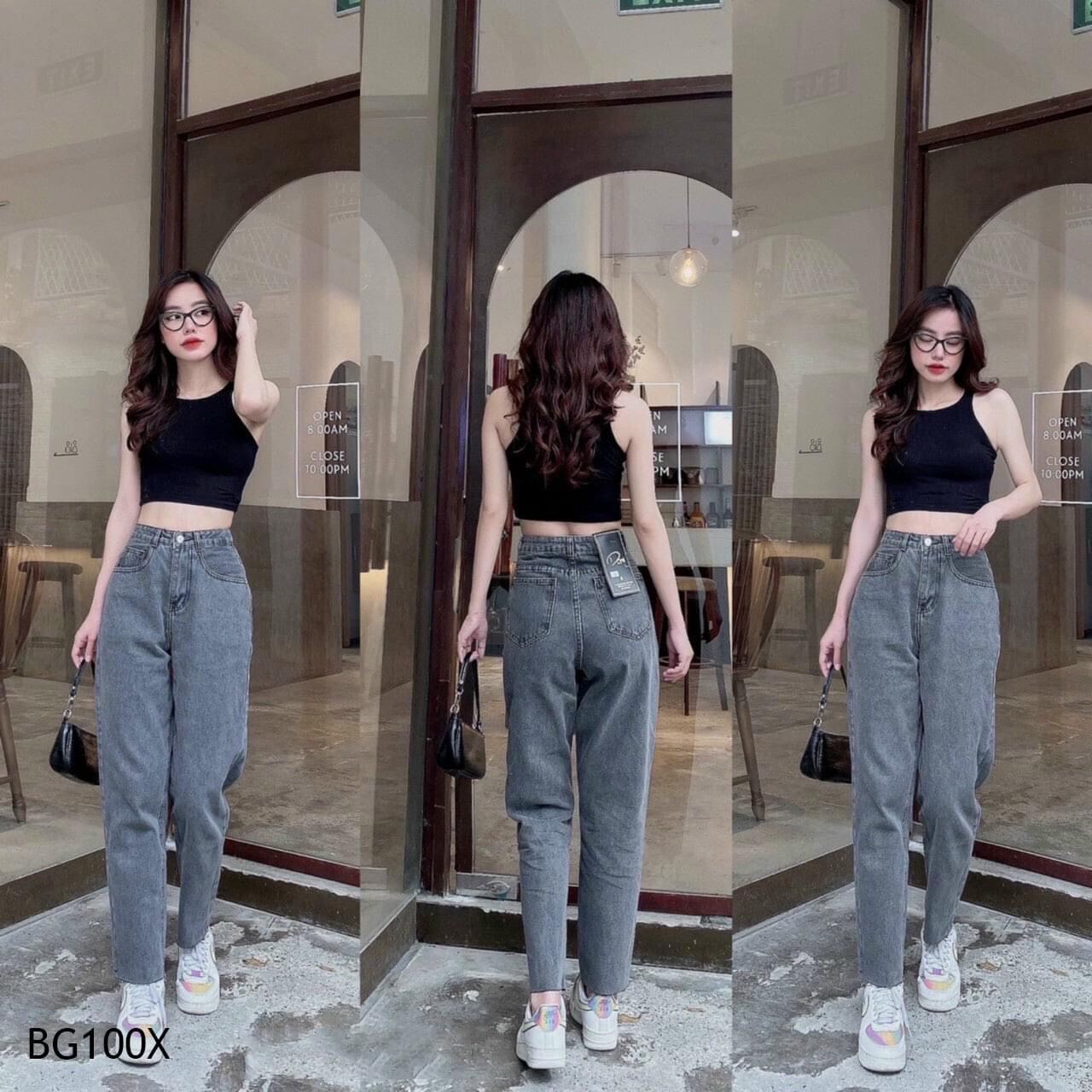 Baggy jeans lưng cao xám +croptop ba lỗ