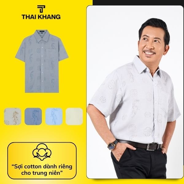 Áo sơ mi đũi nam tay ngắn trung niên SIÊU MÁT mặc thoải mái loại áo sơ mi cho người lớn tuổi họa tiết ATK28