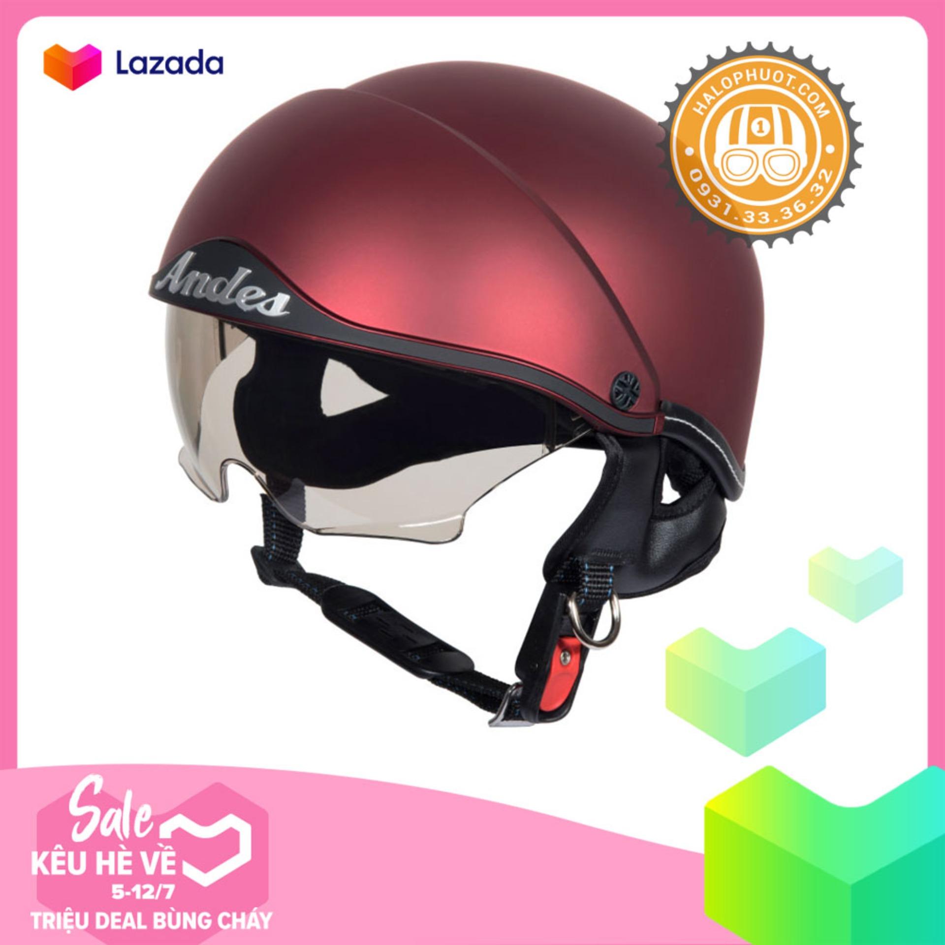 Nón bảo hiểm Andes 139 Nửa Đầu Kính Âm (Đỏ nhám)